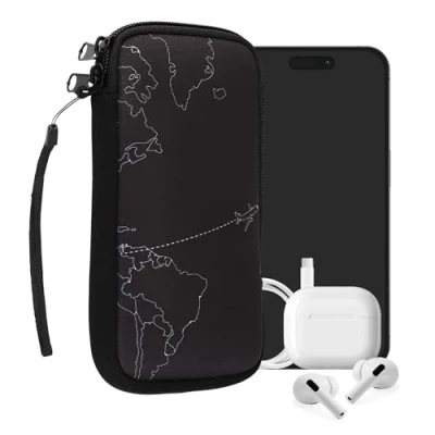 Afbeelding van kwmobile insteekhoesje voor smartphones XXL 7&quot; hoes van Neopreen Travel Vliegtuig wit/zwart binnenmaat 17,7 x 8,5 cm
