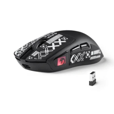 Afbeelding van MAMBASNAKE M4 Ultra Light Draadloze Gamingmuis, 53g, PAW3311 Sensor, 24000 DPI, Tri Mode Bluetooth/2.4G/Bedraad, RGB verlichting, 400mAh Batterij, 20M Clicks Zwart&amp;Stickers