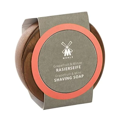 Afbeelding van MÜHLE Scheerzeepset, houten schaal met scheerzeep, grapefruit en munt, voor alle huidtypes, fruitig verkwikkend, 65 g