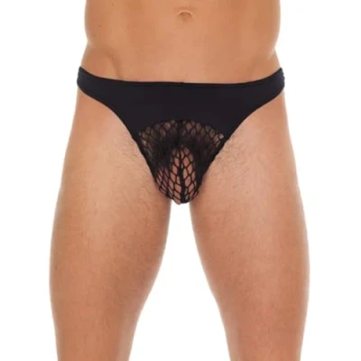 Afbeelding van Amorable by Rimba Erotische String Zwarte Heren Met Visnet Aan Voorzijde Mannen Slip Tanga Voor One Size