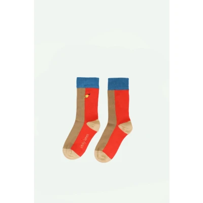 Afbeelding van Sticky Lemon socks colourblocking red hat + jane beige