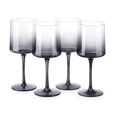 Afbeelding van Navaris set van vier wijnglazen Grijs getinte met hoge voet Elegante wijnglazenset Voor het serveren wijn, cocktails, of desserts