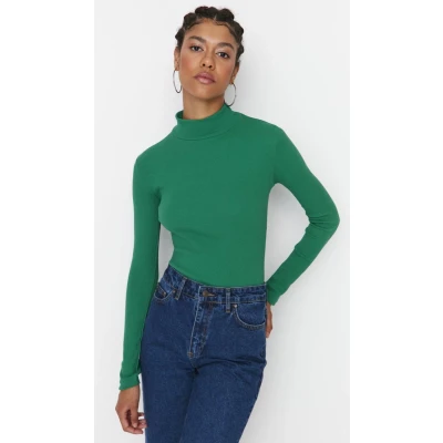 Afbeelding van Trendyol Donker Antraciet Getailleerde Hoge Kraag Lange Mouw Geribbelde Stretch Gebreide Blouse Twoaw21Bz0423