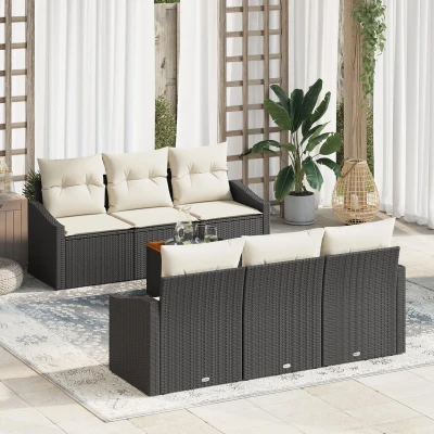 Afbeelding van vidaXL 7 Persoons Tuin Sofa Set met Kussens Zwart Poly Rattan Acacia