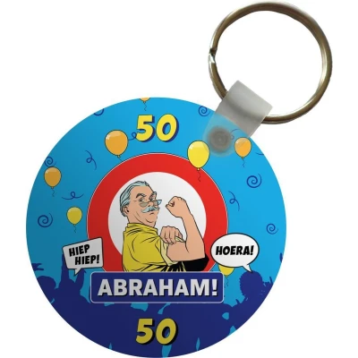 Afbeelding van Sleutelhanger Jubileum 50 Jaar Abraham Feest Plastic Rond Uitdeelcadeautjes
