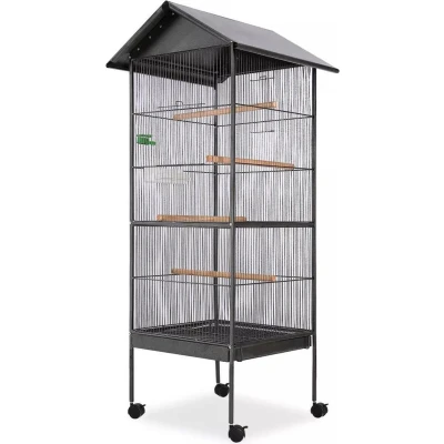 Afbeelding van vidaXL Vogelkooi met dak staal zwart 66x66x155 cm