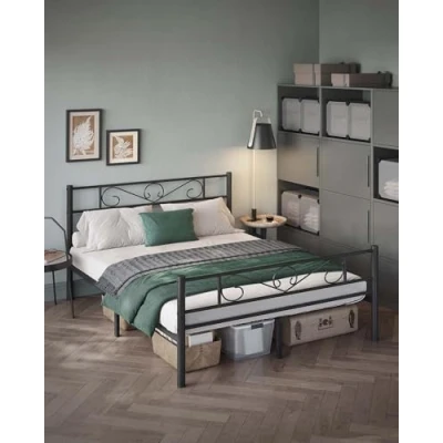 Afbeelding van VASAGLE tweepersoons ledikant, bedframe, metalen geschikt voor matras 200 x 160 cm, logeerbed, eenvoudige montage, kleine kamers, zwart RMB065B01