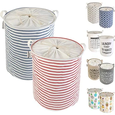 Afbeelding van LessMo 17,7 inch/45 cm wasmand, opvouwbare wasmand opbergsorteerder, trekkoord waterdichte sluiting voor stofdicht, kamer, grote katoen en linnen stof