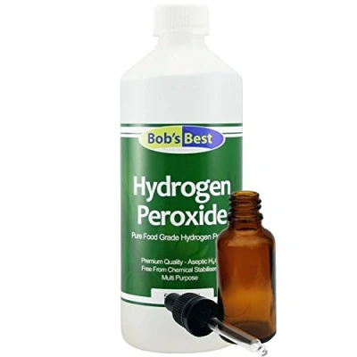 Afbeelding van Waterstofperoxide, 3%, geschikt voor levensmiddelen, 500 ml, inclusief 30 ml druppelfles van bruin glas