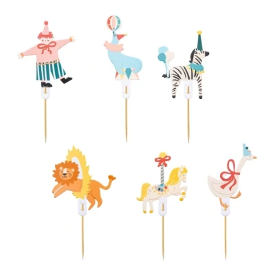 Afbeelding van Cake toppers Circus taartdecoratie 6 stuks versiering