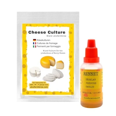 Afbeelding van Kaascultuur + dierlijk vloeibaar stremsel 30ml Set voor zachte en harde kaas