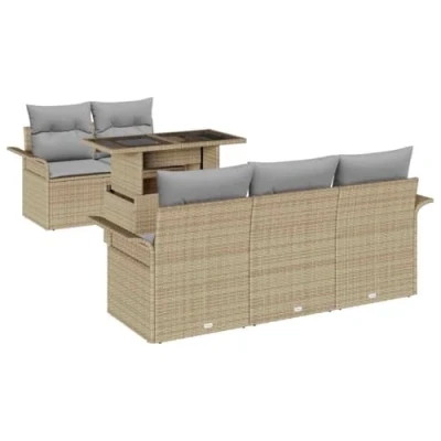 Afbeelding van vidaXL 6 delige tuinset met kussens in beige poly rattan