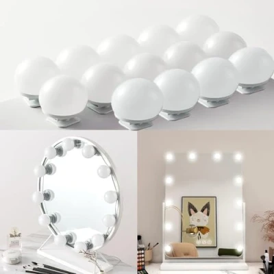 Afbeelding van Spiegellicht, led spiegel, kaptafel, 14 lampen, Hollywood, lichtset, dimbaar, licht, make up, beweegbare spiegellamp, 3 kleuren, verlichting voor kaptafel (14)