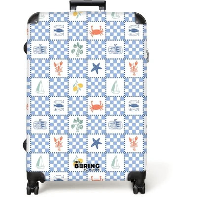 Afbeelding van NoBoringSuitcases.com® Koffer groot Reiskoffer lichtgewicht Vierkant zomer print blauw Rolkoffer met 4 wielen Grote trolley XL 98 liter bagage