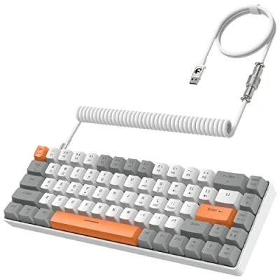 Afbeelding van YINDIAO ZIYOULANG T8 60% Gamingtoetsenbord,68 Toetsen,US Layout,Compact Bedraad Mechanisch Toetsenbord met 18 Chroma RGB Backlight,Rode Schakelaar,USB C opgerolde Kabel,voor PC,PS4 Lichtgrijs