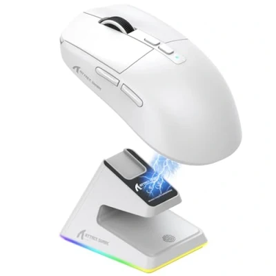 Afbeelding van ATTACK SHARK X6 49g SUPERLIGHT muis met magnetisch oplaaddock, PixArt PAW3395 gamingsensor, BT/2.4G draadloze/bedrade gamingmuis, 26000 DPI, X3 geüpgradede kantoormuizen voor Win11/Xbox/PS/Mac (wit)