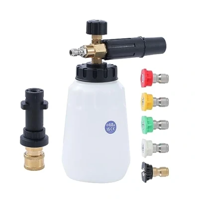 Afbeelding van AIM Tools schuimkanon compatibel met Karcher K2 K3 K4 K5 K6 K7 hogedrukreiniger, 5 mondstukken, 1/4&quot; snelkoppeling, 1L sneeuwschuimlans zeepdispenserfles