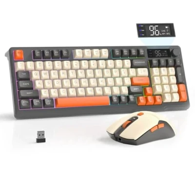 Afbeelding van FREEWOLF T96 Draadloos Toetsenbord en Muis, Bluetooth &amp; 2.4G, PBT toetsen, Mediaknop, Display, Stil, Anti Ghosting, Oplaadbaar, voor Mac/Windows/Linux (Flikkering)