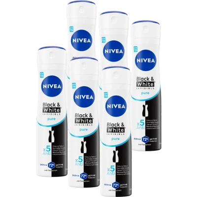 Afbeelding van 6er Pack Nivea Deospray Invisible Black &amp; White Pure 150 ml
