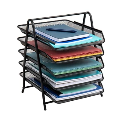 Afbeelding van Mind Reader 5 Tier Staal Mesh Papier Tray Bureau Organizer, Metaal, Athene Zwart