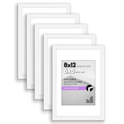 Afbeelding van Americanflat 8x12 fotolijst in wit Displays 6x8 met mat en zonder Set van 5 frames zaagtand opknoping hardware voor horizontale verticale weergave