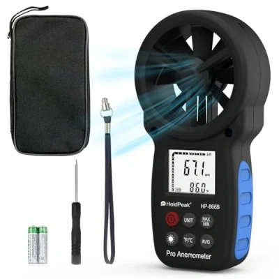 Afbeelding van Digitale Anemometer HoldPeak Wind Snelheidsmeter, Draagbare is uitgerust met backlit LCD, voor Snelheid/Wind Temperatuur/Max/Gemiddelde, Vissen Drones