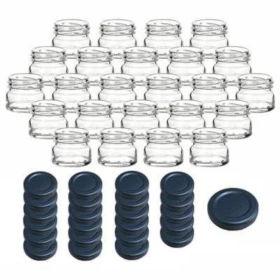 Afbeelding van gouveo Set van 24 inmaakpotjes 30 ml Mini met matzwarte schroefdoppen BS voorraadpotjes TO43 Ronde potjes voor jam, specerijen (EGR030SZBS)