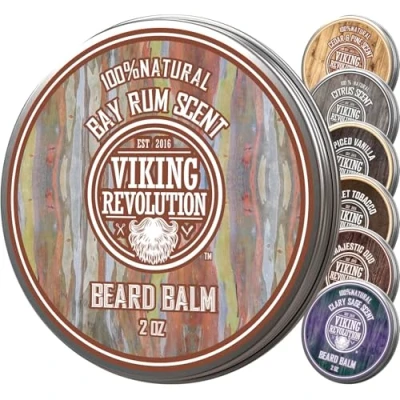 Afbeelding van Beard Balm with Bay Rum Scent and Argan &amp; Jojoba Oils Styles, Strengthens Softens Beards Mustaches Leave in Conditioner Wax for Men by Viking Revolution