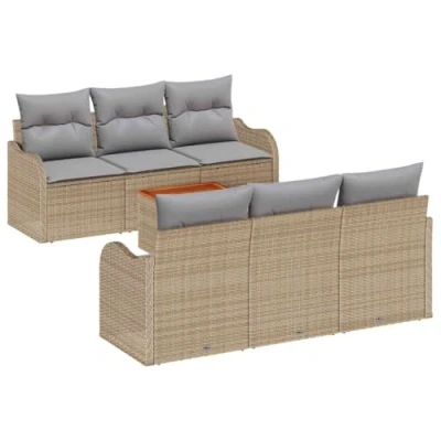 Afbeelding van vidaXL 7 delige Tuin Sofa Set met Kussens Beige Poly Rattan Acacia