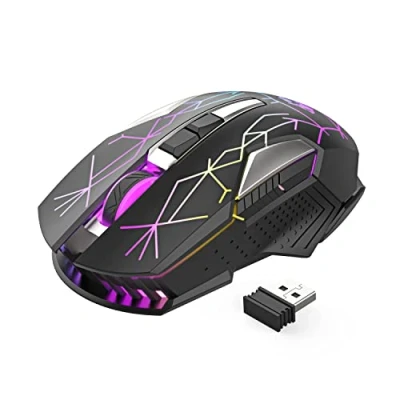 Afbeelding van Draadloze gamingmuis met 2,4GHz USB ontvanger RGB Rainbow LED achtergrondverlichting Verstelbare DPI Silent Click Oplaadbare Ergonomische 7 knopsmuizen voor computer Laptop PC gebruik Sterzwart