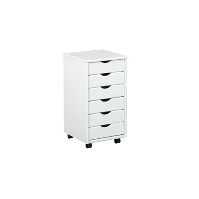 Afbeelding van Inter Link Verrijdbare ladekast met 6 laden Kantoor kast trolley Ladenkast Massief grenen Wit gelakt Simon, 29,6x34,5x9 cm