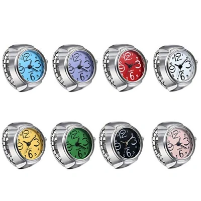 Afbeelding van JewelryWe Mannen Vrouwen Vinger Horloge Creatieve Elastische Ronde Quartz Ring Horloges, 8 stuks., Minimalist