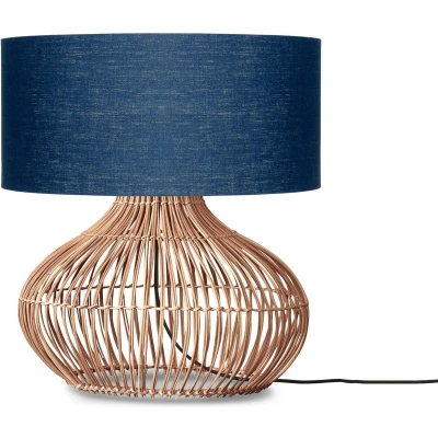 Afbeelding van Good&amp;Mojo Tafellamp Kalahari Rotan Ecolinnen Large Naturel Blue Denim 47x47x60cm