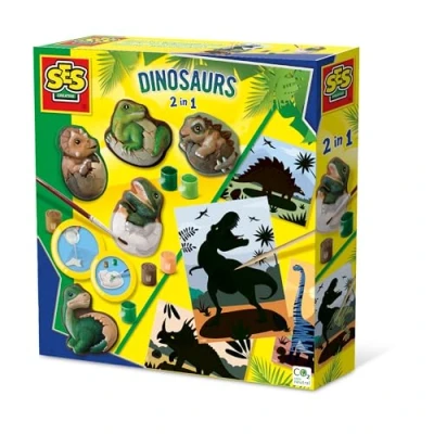 Afbeelding van SES Dino&#039;s 2 in 1 Gieten en schilderen scratch gedetailleerde gietmal sneldrogend gips grote kaarten