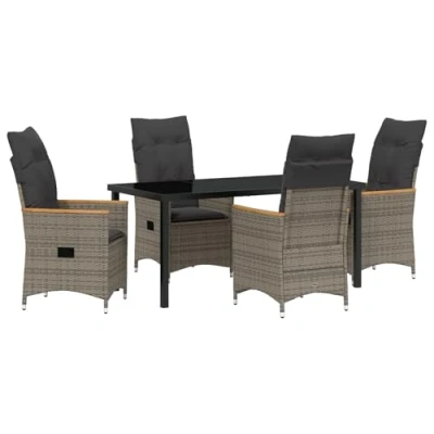 Afbeelding van vidaXL 5 delig Tuin Eetset met Kussens Grijs Poly Rattan