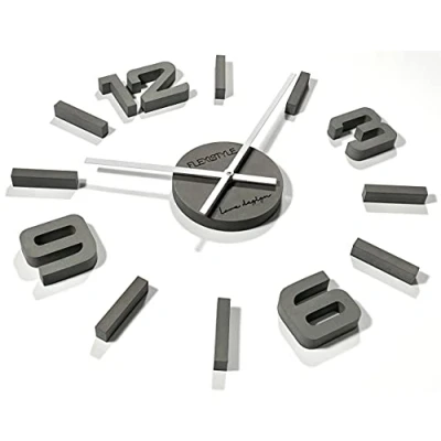 Afbeelding van FLEXISTYLE 3D wandklokken DIY grote wandklok 50 75cm (dikte 19MM modern design EKO wandtattoo decoratie klokken voor kantoor woonkamer slaapkamer decoratief artikel kwartsklok (grijs, HDF)