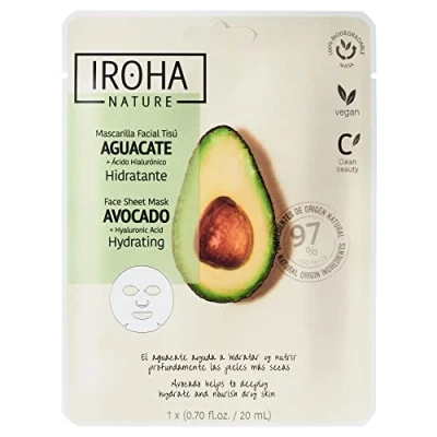 Afbeelding van Iroha Nature Vochtinbrengend gezichtsmasker met avocado en hyaluronzuur. Hydrateert vocht, regenereert verzorgt grondig