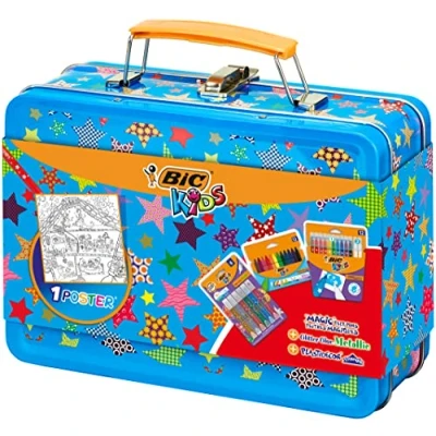 Afbeelding van BIC Kids Kleurkoffer (12 Oliepastels Kleur Crayons/12 Magic Felt Pennen/6 Glitter Lijm Tubes &amp; 1 Kleurposter), Diverse Kleuren