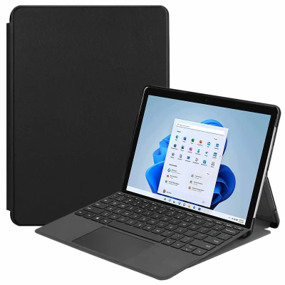 Afbeelding van Microsoft Surface Pro 8 Hoes: iMoshion Trifold Bookcase Zwart Kunstleder Tablet Hoezen