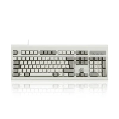 Afbeelding van Perixx PERIBOARD 106M, USB kabelgebonden toetsenbord in volledig formaat met ergonomisch design, retro/vintage grijs/wit
