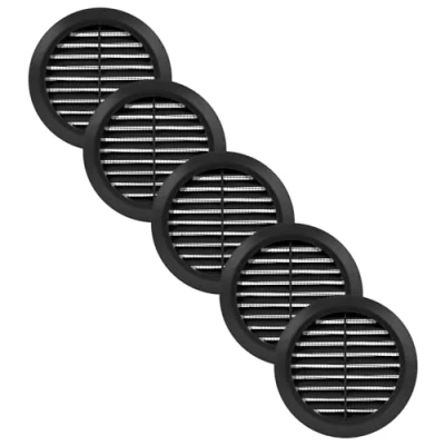 Afbeelding van Vent Systems 5 stuks 100 mm zwart ventilatieafdekking, ronde ventilatiesleuven, barbecue afdekking, geïntegreerde insectenbescherming, HVAC ventilatieopeningen voor badkamer, thuiskantoor en keuken,