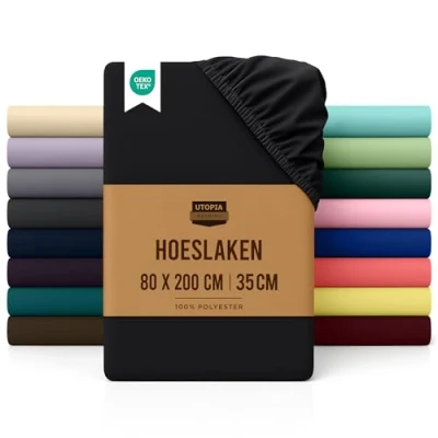 Afbeelding van Utopia Bedding Onderlaken, 90 x 190 cm, dik matras, geborstelde microvezel polyester, bed van zwart