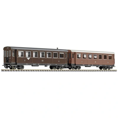 Afbeelding van Liliput L340507 H0e set van 2 personenrijtuigen B4IP/s 30 en 31, bruin de Zillertalbahn