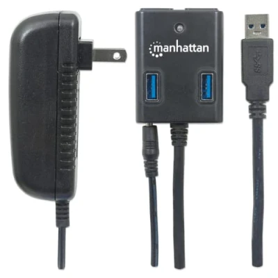 Afbeelding van Manhattan USB 3.0 hub (4 poorten, voeding via of USB) 162302 zwart