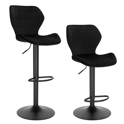 Afbeelding van WOLTU Barkruk, set van 2, in hoogte verstelbare krukken, 60 82 cm, 360 draaistoel met rugleuning, voetensteun, barstoel fluweel, metaal, staande kruk, zwart BH324sz 2