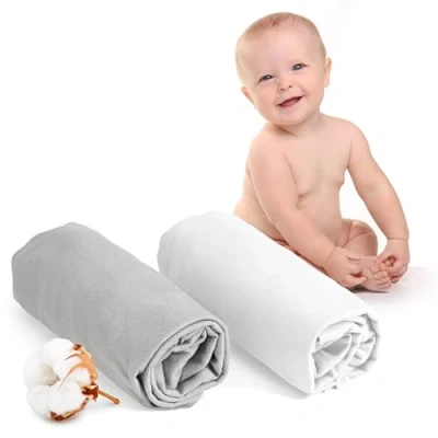 Afbeelding van Dreamzie Hoeslaken 70x140 (x2) 100 procent Oeko Tex Gecertificeerd Katoen Baby Wit en Grijs
