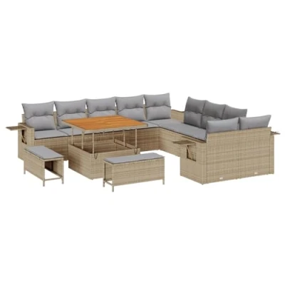 Afbeelding van vidaXL 13 Delige Tuin Sofa Set met Kussens Beige Poly Riet Acacia