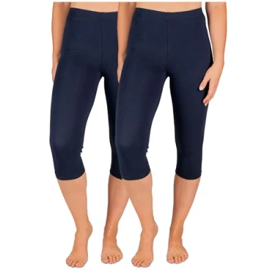 Afbeelding van SES capri leggings voor dames, verpakking van 2 stuks, katoen/ondoorzichtige legging/elastische damesleggings, 3/4 lang, katoen, met perfecte pasvorm, zwart/grijs gemêleerd.,