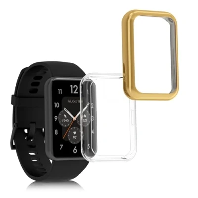 Afbeelding van kwmobile 2x smartwatch hoes geschikt voor Huawei Watch Fit 2 hoesje Siliconen sporthorloge cover Activity tracker case in transparant / goud