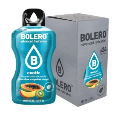 Afbeelding van Bolero EXOTIC 24x3g Suikerloos sappoeder, gezoet met stevia + vitamine C geschikt voor kinderen, sporters en diabetici glutenvrij veganvriendelijk Vlierbloesemsmaak